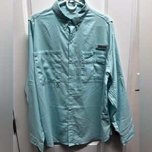 Mens Columbia PFG Long Sleeve Fishing Shirt light green  Large Omnishade